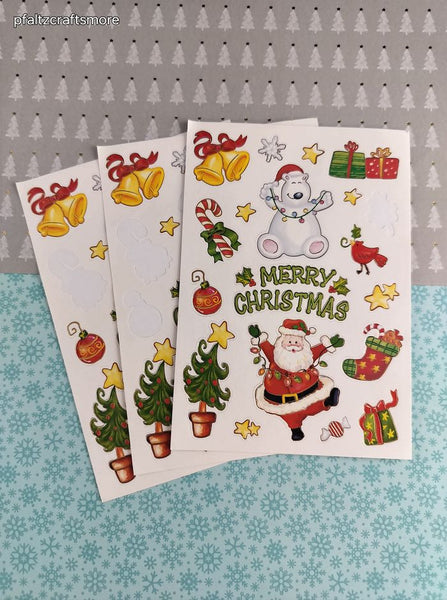 Vintage Merry Christmas SHINY Polar Bears Presents Partial Sticker Sheets Set/3