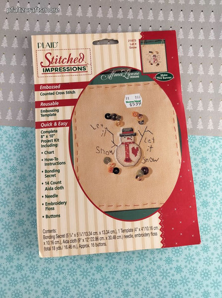 Vintage 1995 Plaid Stitched Impressions Let it Snow Snowman Counted Cross Stitch Kit NEW