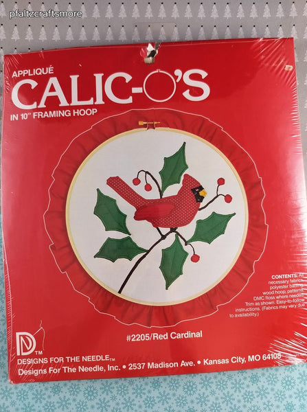 Vintage 1982 Calic-o's Applique in 10" Framing Hoop #2205 Red Cardinal Kit NEW