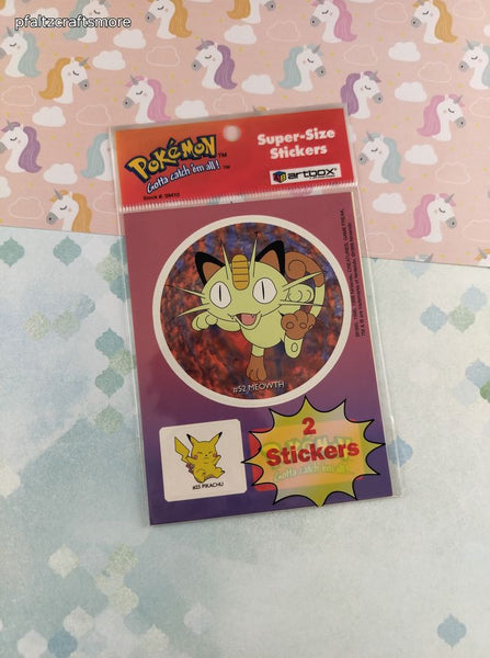 Vintage 1999 Pokemon Meowth Charmander Super-Size Artbox Stickers NEW & SEALED