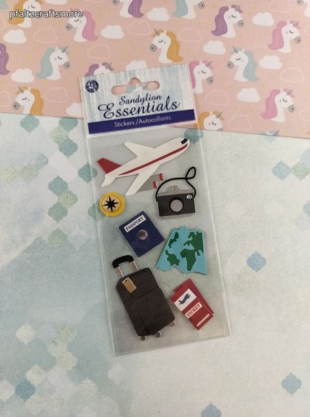 Sandylion Essentials Airplane Travel SHINY 3-Dimensional Sticker Pack, New/Sealed