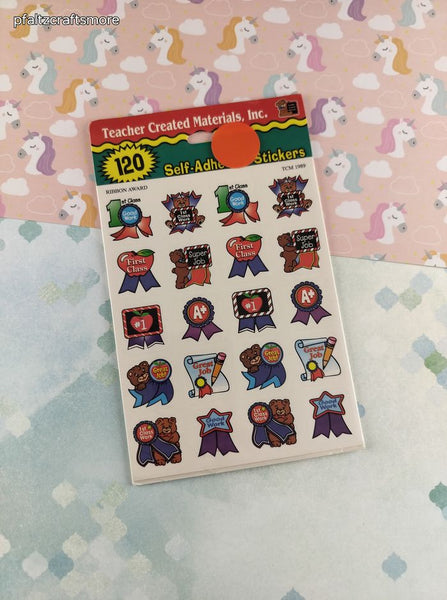Vintage Thematic Self-Adhesive TCM 1989 "Ribbon Award" Rewards Stickers, 6 Sheets New & Sealed