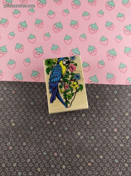 Vintage 1998 Sky Kids Colorful Parrot Wooden Block/Rubber Stamp