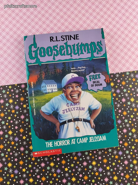 Vintage 1995 1st Printing R.L. Stine Goosebumps #33, The Horror at Camp Jellyjam Softcover, Like New *With Decal*