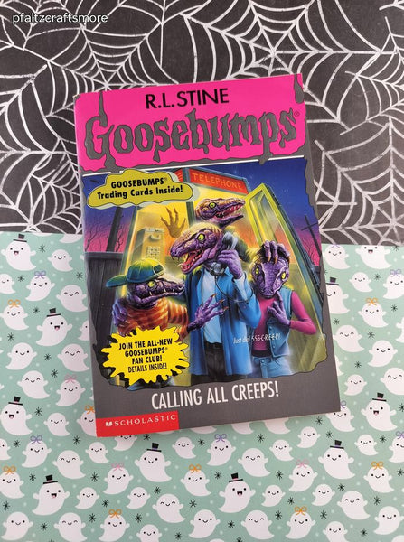 Vintage 1996 1st Printing R.L. Stine Goosebumps #50, Calling All Creeps! Softcover, Like New *With Trading Cards/Bookmark*