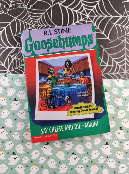 Vintage 1996 1st Printing R.L. Stine Goosebumps #44, Say Cheese and Die-Again! Softcover, Like New *With Trading Cards/Bookmark*