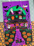 Vintage Halloween Vibrant Purple Haunted House Ghosts Medium Gift Bag, Unused