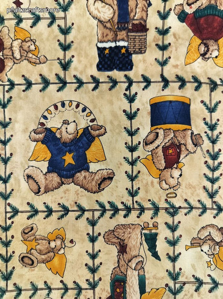 Vintage Christmas Frosty Friends Teddy Bears Teresa Kogut Fabric Remnant, 2-1/2 yd x 42" W, Clean