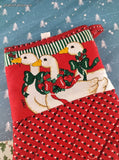 Vintage Christmas Geese Cotton Fabric Oven Mitt Pot Holder, Nice & Clean