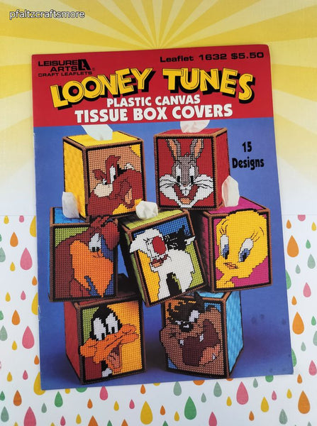 Vintage 1995 Leisure Arts Looney Tunes Plastic Canvas Tissue Box Covers Softcover Booklet