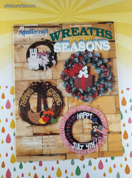 Vintage 1993 The Needlecraft Shop Wreaths for all Seasons Plastic Canvas Softcover Booklet Like New
