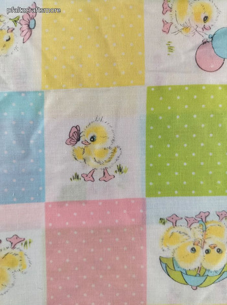 Vintage Pastel Cute Lil' Ducklings Fabric Remnant, 1 yd x 44" W, Clean