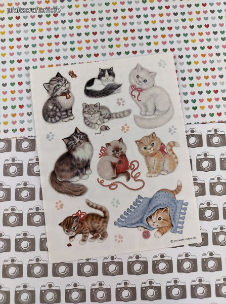 Vintage Hallmark Cute Kitty Cats Full Sticker Sheet, Unused