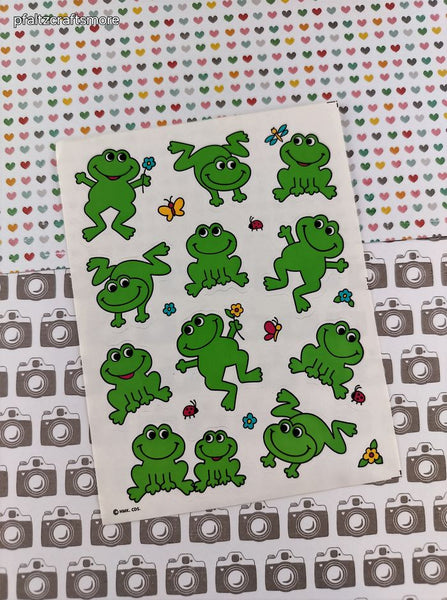 Vintage Hallmark Hoppy Happy Frogs & Flowers Full Sticker Sheet, Unused