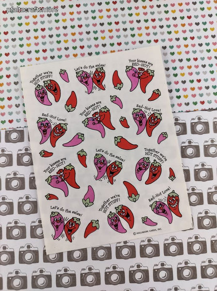 Vintage Hallmark Red-Hot Love Peppers Valentine's Day Full Sticker Sheet, Unused