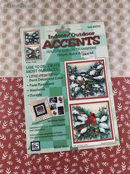 Vintage Loew Cornell Christmas Holiday Rub-on Transfer Winter Birds NEW