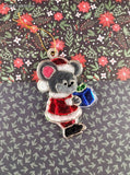 Vintage Christmas Mouse, Hard Plastic/Enamel Stained Glass Styled Ornament