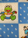 Vintage Jim Henson's Muppet Babies Blue White Fabric Remnant, 2-3/4 yd x 45" W, CLEAN