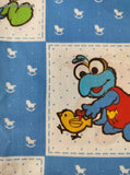 Vintage Jim Henson's Muppet Babies Blue White Fabric Remnant, 2-3/4 yd x 45" W, CLEAN