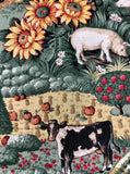 Vintage Olde Tyme Farmland Moo Cows Pigs Fabric Remnant, 1 yd x 44" W, CLEAN