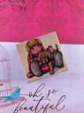 Vintage 1998 Sky Kids Wooden Block Rubber Stamp, Dolly w/Puppy