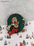 Vintage Disney Donald Duck w/Christmas Wreath Plastic Ornament, Clean w/No Hanger