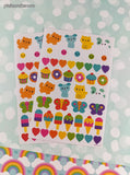 AGC American Greetings Colorful Animals Sweets Hearts Full Sticker Sheet Set/2, Clean & Unused