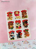 Vintage 1980's Valentine's Day Teddy Bear Friends Full Sticker Sheet, Unused