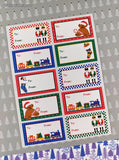 Vintage 2003 Mrs. Grossman's Christmas Gift Labels Teddy Bears Toy Trains Full Sticker Sheet, NEW