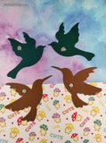 Blue & Brown Speckled Humming Birds & Doves Metal Magnet Set/4