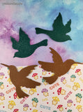 Blue & Brown Speckled Humming Birds & Doves Metal Magnet Set/4