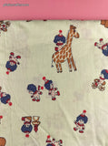 Vintage Circus Fun Clowns Giraffes Fabric Remnant, 1 yd x 45" W