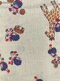 Vintage Circus Fun Clowns Giraffes Fabric Remnant, 1 yd x 45" W