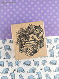 Vintage Angel's Attic #G-0741 Kitty in Flowercart Wooden Block/Rubber Stamp