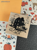 Vintage Halloween Inkadinkadoo #99420 Haunted Wooden Block/Rubber Stamp, Clean