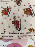 Vintage Christmas Cranston Print Works Teddy in a Sleigh Fabric Remnant, 1/2 yd x 44" W, Clean