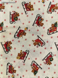 Vintage Christmas Cranston Print Works Teddy in a Sleigh Fabric Remnant, 1/2 yd x 44" W, Clean