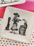 2 Pcs Set Dia de los Muertos Day of the Dead Maxcera Ceramic Square Dessert Plates