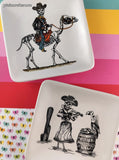 2 Pcs Set Dia de los Muertos Day of the Dead Maxcera Ceramic Square Dessert Plates