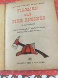 Vintage 1959 1st Printing Little Golden Book: Firemen and Fire Engines Stamps Hardcover