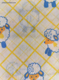 Vintage Yellow Blue White Baby Sheep Fabric Remnant, 1 yd x 44" W, CLEAN