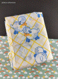 Vintage Yellow Blue White Baby Sheep Fabric Remnant, 1 yd x 44" W, CLEAN
