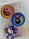 Vintage 1990's Pogs Magic 8 Ball Yin & Yang Groovy Set/3 Milk Caps Unpunched Sheet NEW