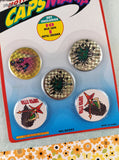 Vintage 1990's Pogs Caps Mania Set/10 Milk Caps + 1 Metal Crusher/Slammer NEW