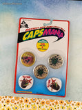 Vintage 1990's Pogs Caps Mania Set/10 Milk Caps + 1 Metal Crusher/Slammer NEW