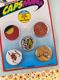 Vintage 1990's Pogs Caps Mania Set/10 Milk Caps + 1 Metal Crusher/Slammer NEW