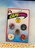 Vintage 1990's Pogs Caps Mania Set/10 Milk Caps + 1 Metal Crusher/Slammer NEW