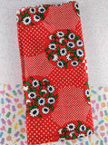 Vintage Red & White Polka Dotted Floral Fabric Remnant, 1 yd x 45" W, CLEAN