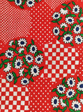 Vintage Red & White Polka Dotted Floral Fabric Remnant, 1 yd x 45" W, CLEAN