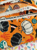 David Textiles Halloween Spooky Fun Pumpkins Crows Fabric Remnant, 1-1/2 yd x 45" W, CLEAN